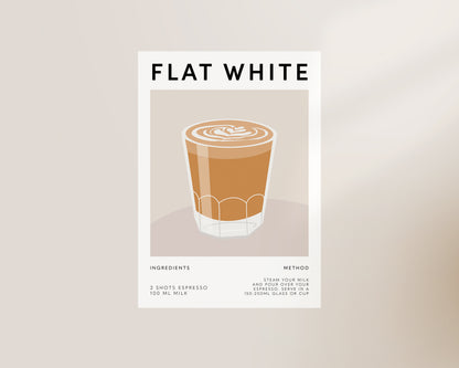 Flat White Coffee Recipe Wall Art Print