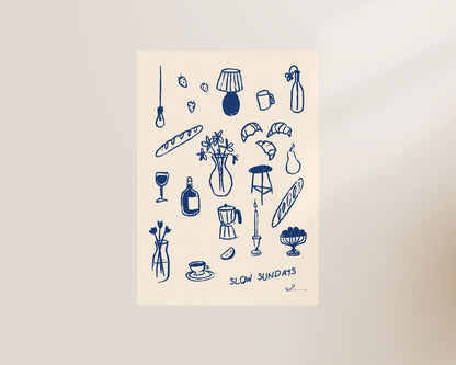 Slow Sundays In Blue Wall Art Print