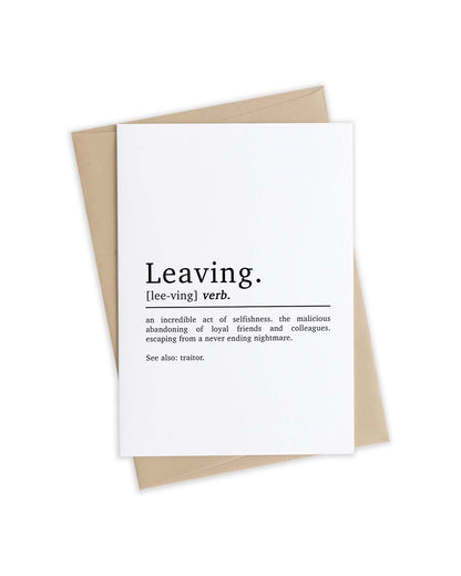 Leaving Definition Funny Minimalist Blank Card | Alluvion.